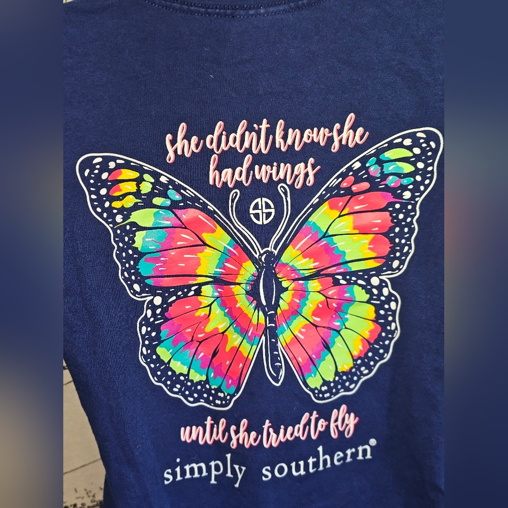Simply Southern Youth Medium Rainbow Butterfly Tee